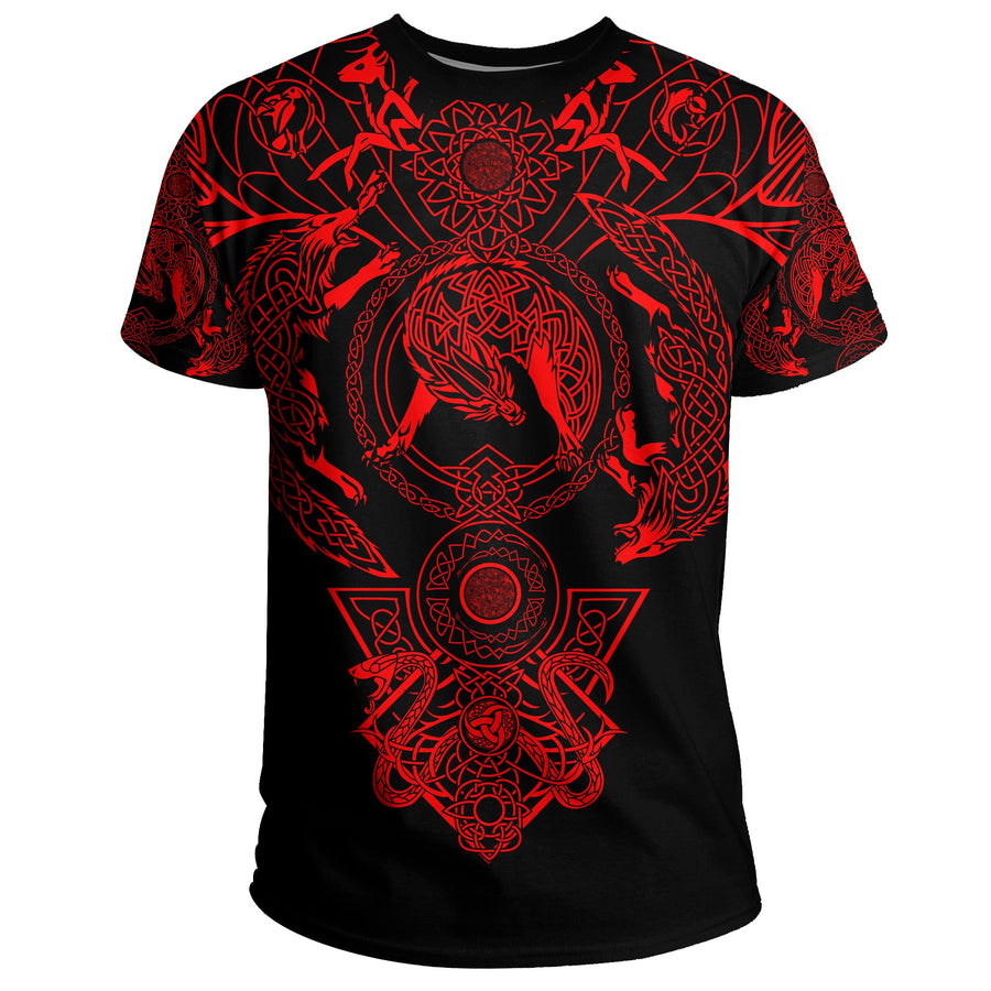 Tspinners T-Shirt, Tattoo All Over Print Red A7