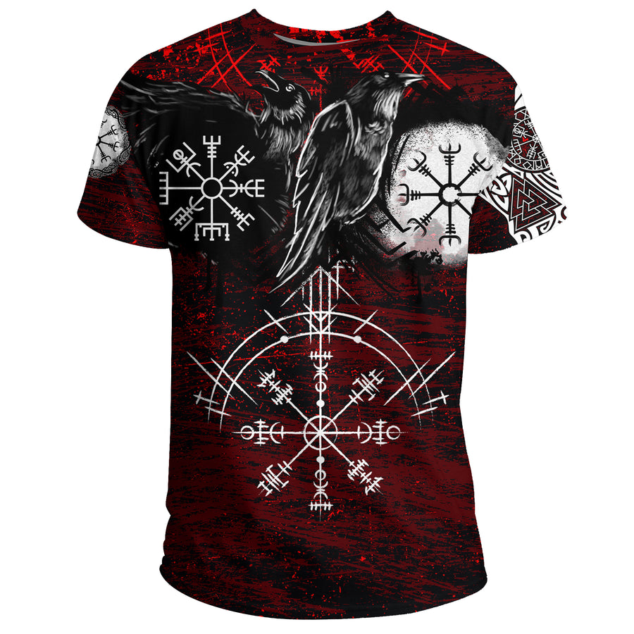 Tspinners - T-Shirt Raven of Odin and Symbol Viking on Blood Background A27