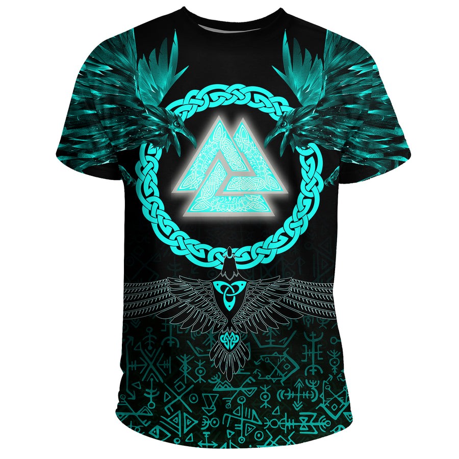 Tspinners - T-Shirt Three Raven and Valknut Cyan A27