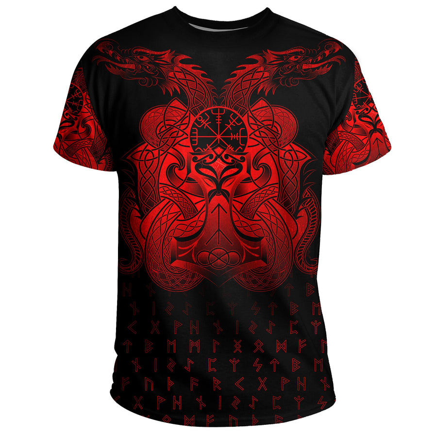 Tspinners T-Shirt, Vegvisir Mjolnir and Dragon Norse Tattoo A7