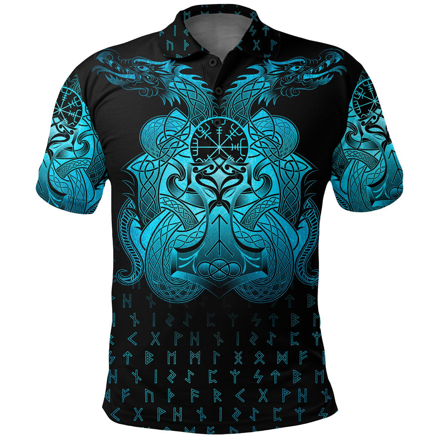 Tspinners Polo Shirt - Vegvisir Mjolnir and Dragon Norse Tattoo A7