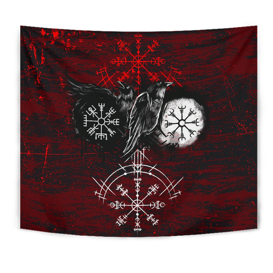 Tspinners - Tapestry Raven of Odin and Symbol Viking on Blood Background A27