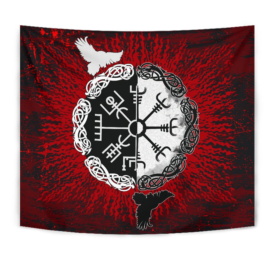 Tspinners - Tapestry Raven of Odin and Symbol Viking on Blood Background A27