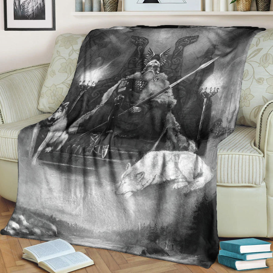Tspinners Premium Blanket - King Odin Viking Wolf Premium Blanket A35