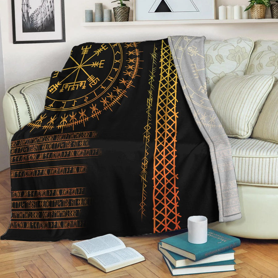 Tspinners Celtic Premium Blanket - Vegvisir and Rune Gold Style Premium Blanket A35