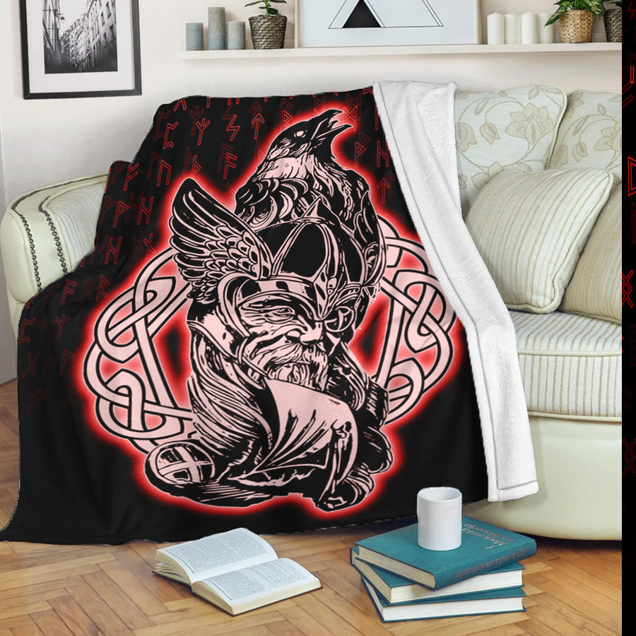 Tspinners Premium Blanket -Odin Raven Viking Set Red Premium Blanket A95
