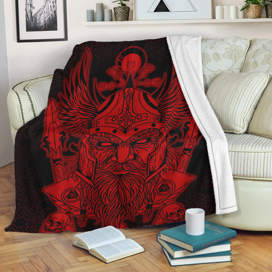 Tspinners Premium Blanket -Odin And Raven Red Viking Homeset Premium Blanket A95