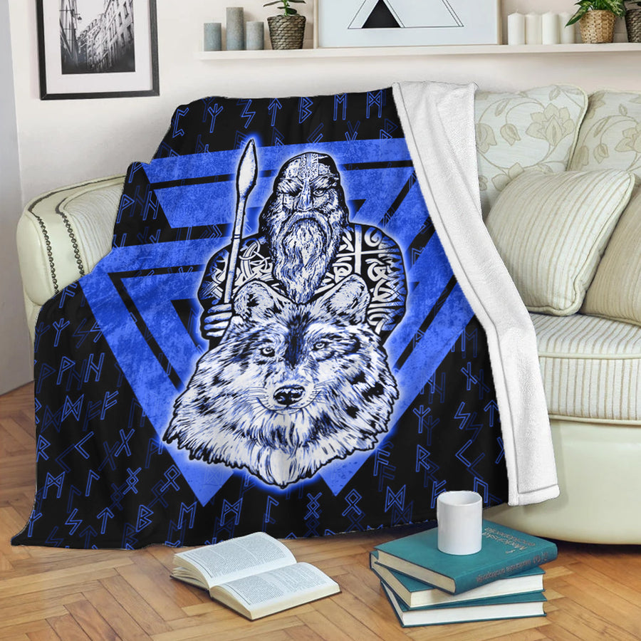 Tspinners Premium Blanket -Viking Odin Wolf Blue Premium Blanket A95
