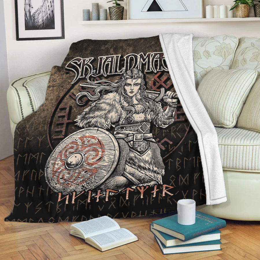 Tspinners Premium Blanket -Skjaldmaer Shieldmaiden Norse Younger Futhark Runes Female Viking Warrior Vegvisir Premium Blanket A7