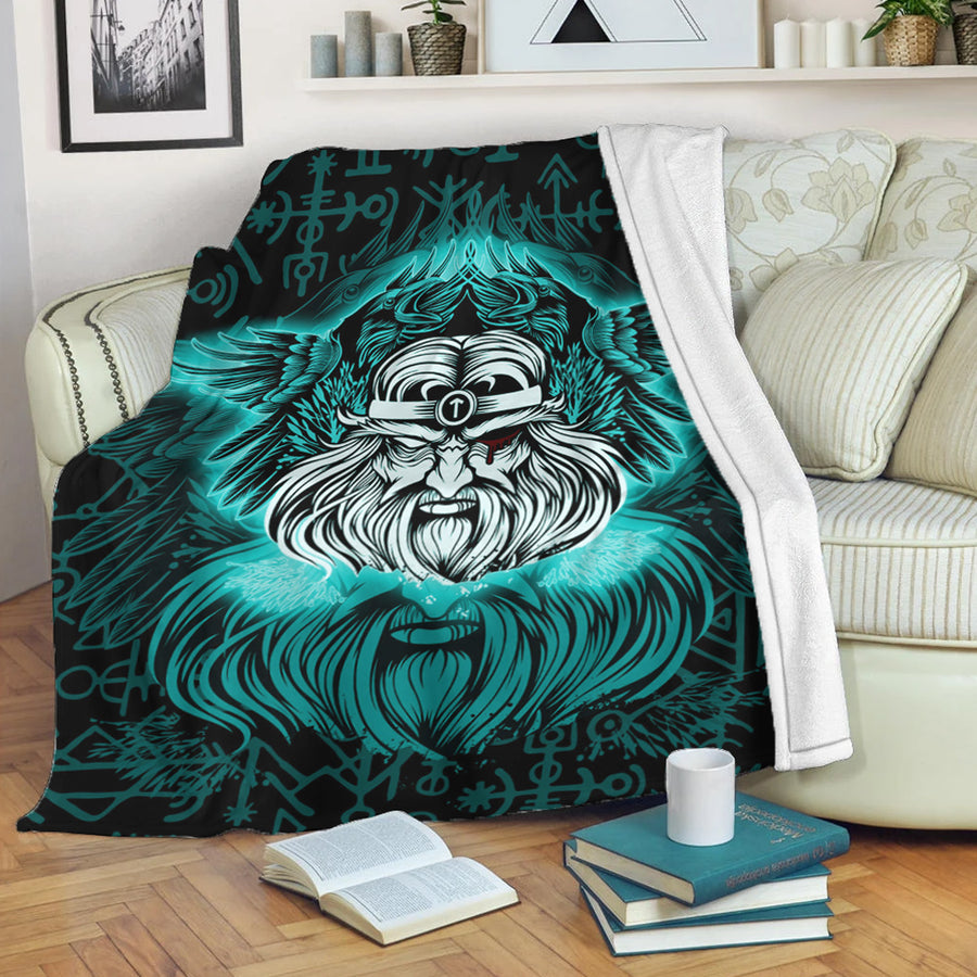Tspinners Premium Blanket -Viking Odin Turquoise Premium Blanket A95