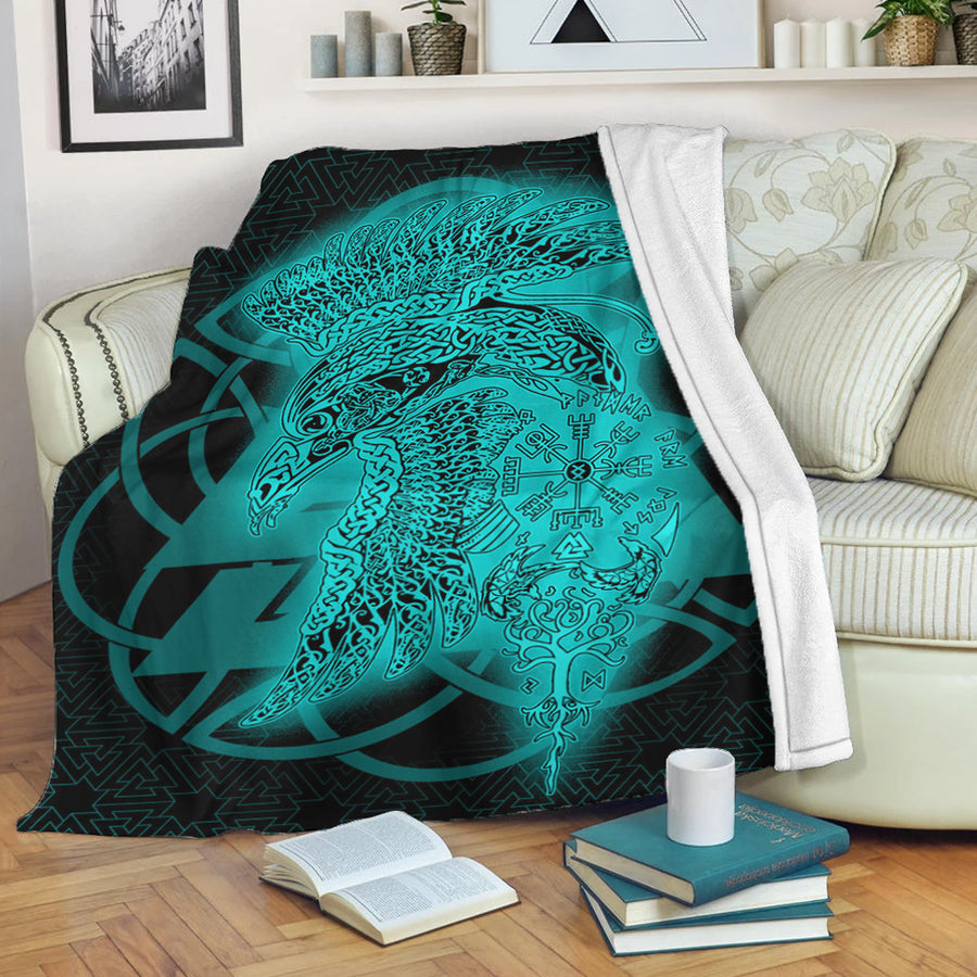 Tspinners Premium Blanket -Raven Valknut Turquoise Viking Homeset Premium Blanket A95