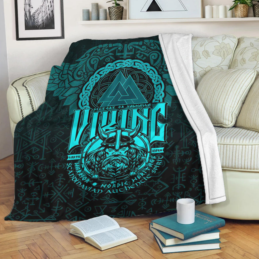 Tspinners Premium Blanket -Viking Warriors Valknut Cyan Premium Blanket A94