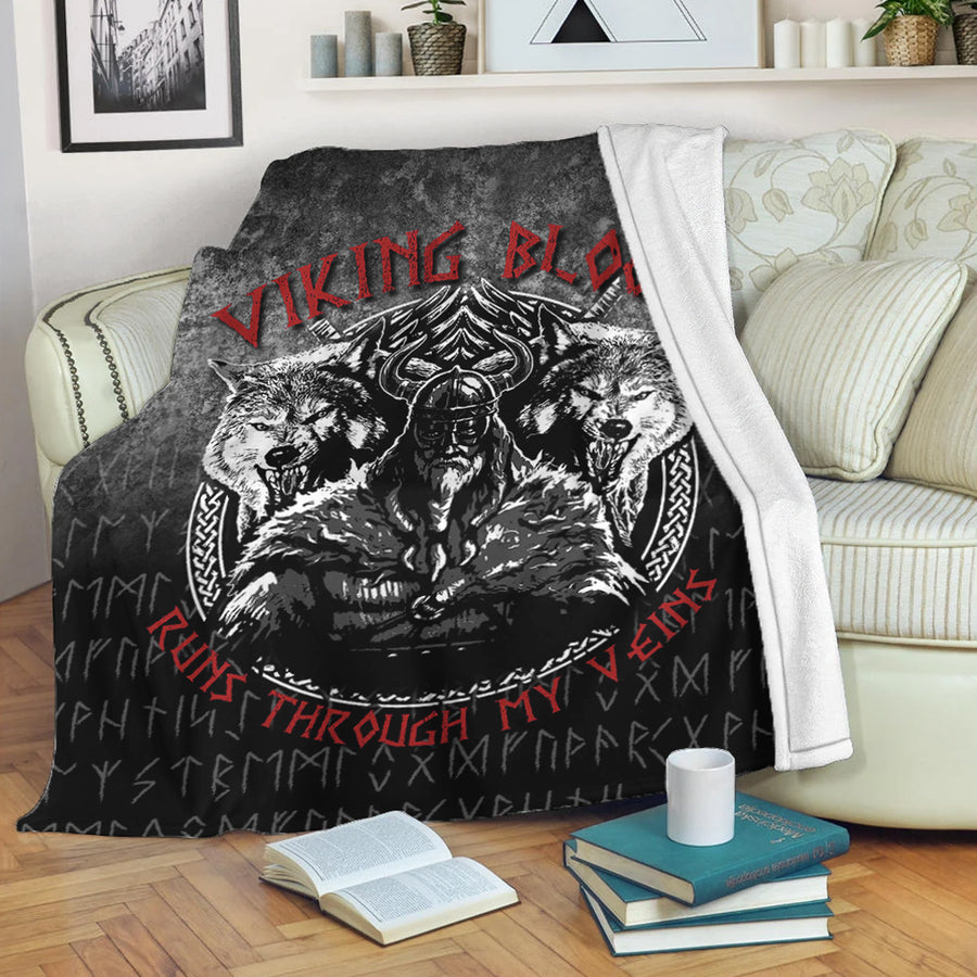 Tspinners Premium Blanket -Odin Geri And Freki Wolfs Viking Blood Runs Through My Veins Premium Blanket A7