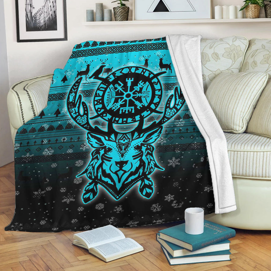 Tspinners Premium Blanket -Viking Reindeer Vegvisir Cyan Premium Blanket A94