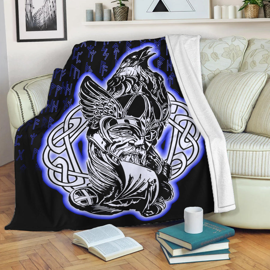 Tspinners Premium Blanket -Odin Raven Viking Set Blue Premium Blanket A95