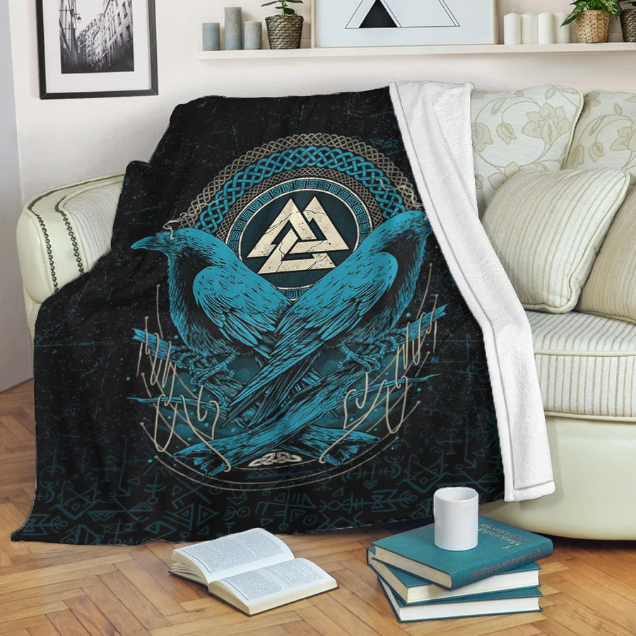 Tspinners Premium Blanket - Huginn and Muninn Valknut Cyan Style Premium Blanket A35