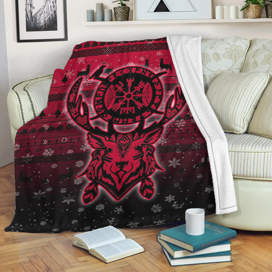 Tspinners Premium Blanket -Viking Reindeer Vegvisir Red Premium Blanket A94