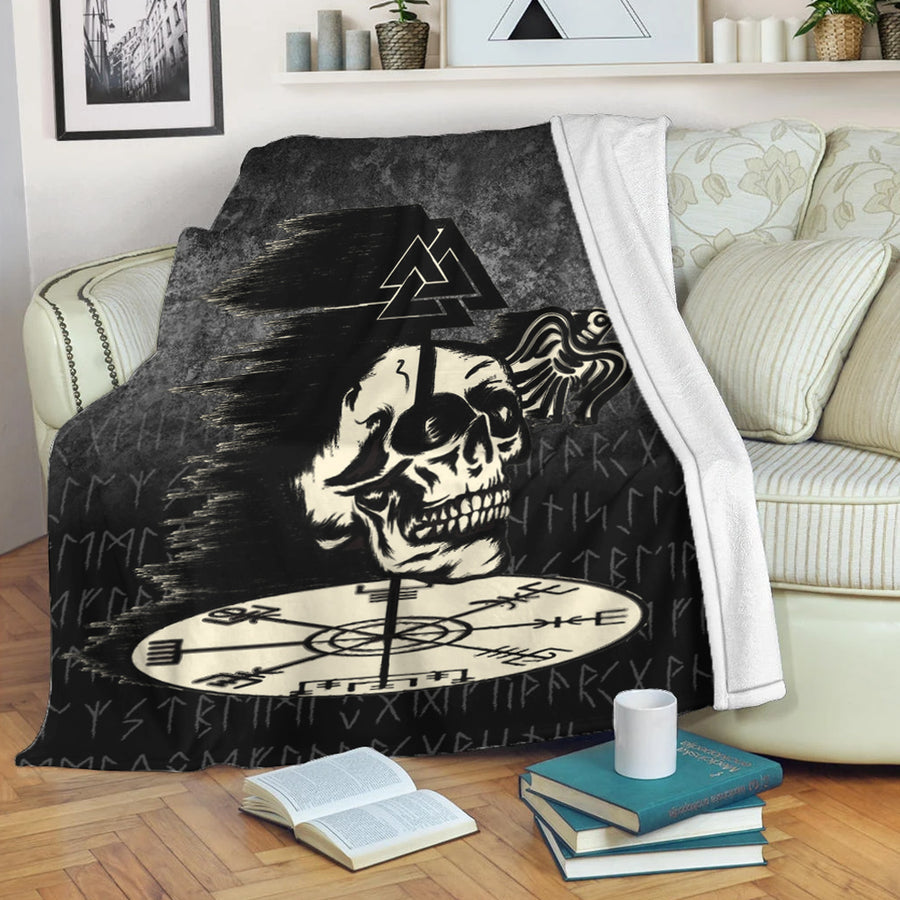 Tspinners Premium Blanket -Valhalla-Skull-Ravens Premium Blanket A7