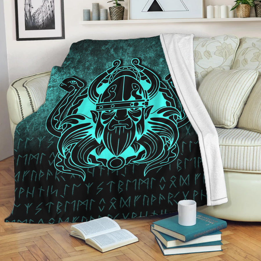 Tspinners Premium Blanket - Nordic Warrior Valhalla Norse - Cyan Version Premium Blanket A7