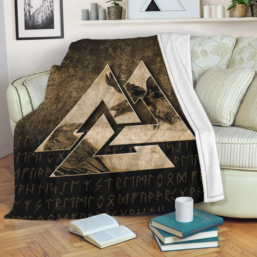 Tspinners Premium Blanket - Huginn Muninn Ravens from Odin Viking - Gold Version Premium Blanket A7