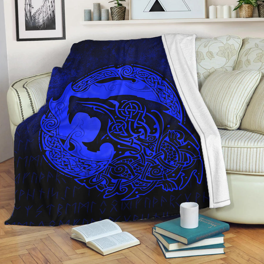 Tspinners Premium Blanket - Fenrir Viking 3D Tattoo - Blue Version Premium Blanket A7