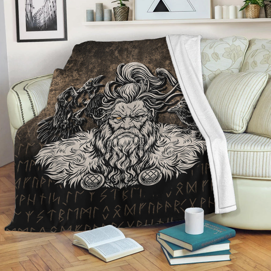 Tspinners Premium Blanket - Norse Viking Mythology Allfather Odin Huginn Muninn Premium Blanket A7