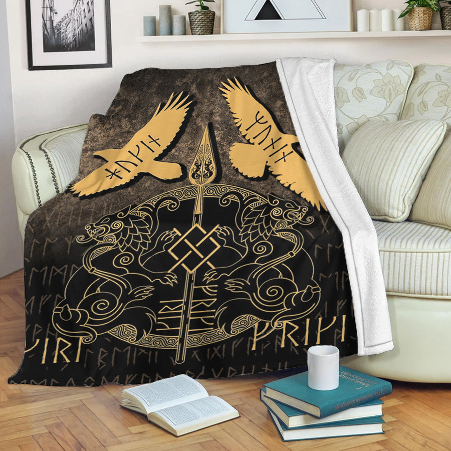 Tspinners Premium Blanket -Norse Mythology Spear of Odin Gungnir Runes Geri Freki Huginn Muninn Premium Blanket A7