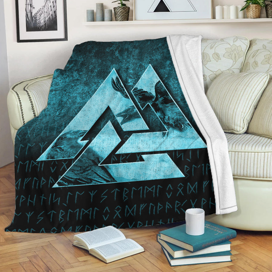Tspinners Premium Blanket - Huginn Muninn Ravens from Odin Viking - Cyan Version Premium Blanket A7