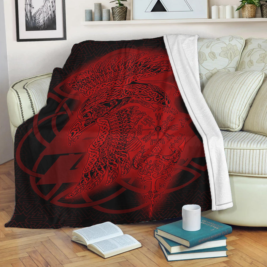Tspinners Premium Blanket -Raven Valknut Red Viking Homeset Premium Blanket A95