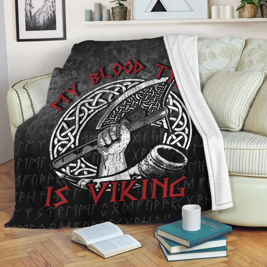 Tspinners Premium Blanket - Norse Mythology Horn Axe Warrior My Blood Type Is Viking Premium Blanket A7