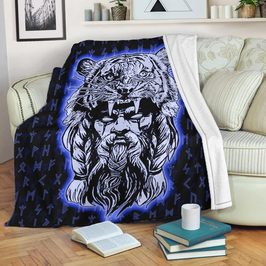 Tspinners Premium Blanket -Wolf Odin Viking Set Blue Premium Blanket A95