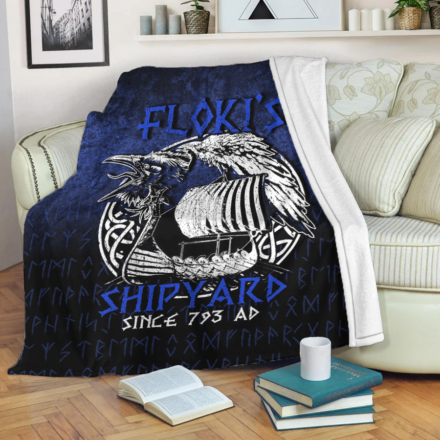 Tspinners Premium Blanket -Kattegat Longboat Raven Norse Mythology Flokis Shipyard Premium Blanket A7
