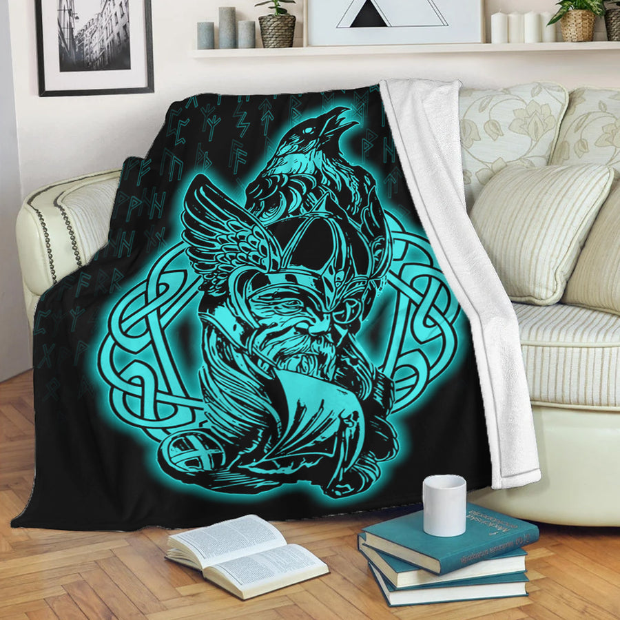 Tspinners Premium Blanket -Odin Raven Viking Set Turquoise Premium Blanket A95
