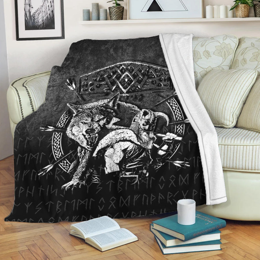Tspinners Premium Blanket - Fenrir Wolf Of Odin Norse Runes Thor Hammer Mjolnir Premium Blanket A7