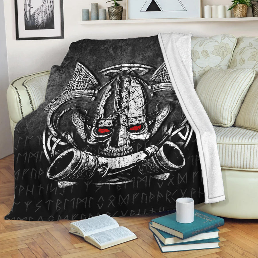 Tspinners Premium Blanket - Nordic Mythology Skull Mead Horn Warrior Runes Viking Premium Blanket A7