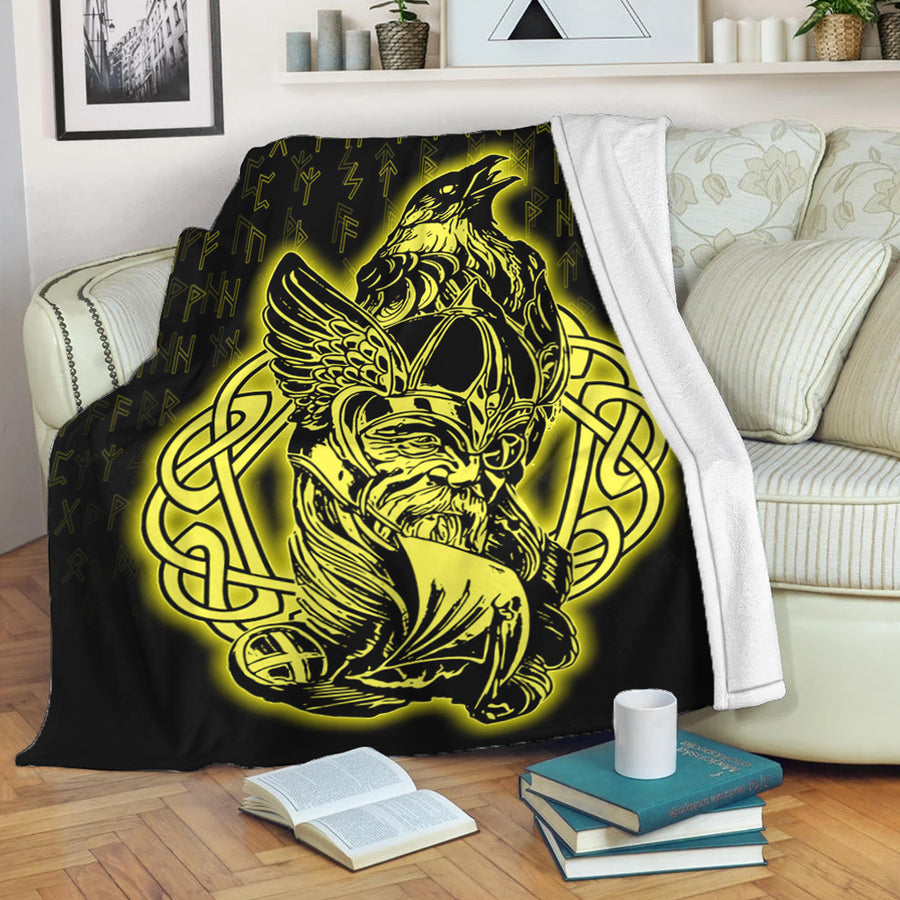 Tspinners Premium Blanket -Odin Raven Viking Set Gold Premium Blanket A95
