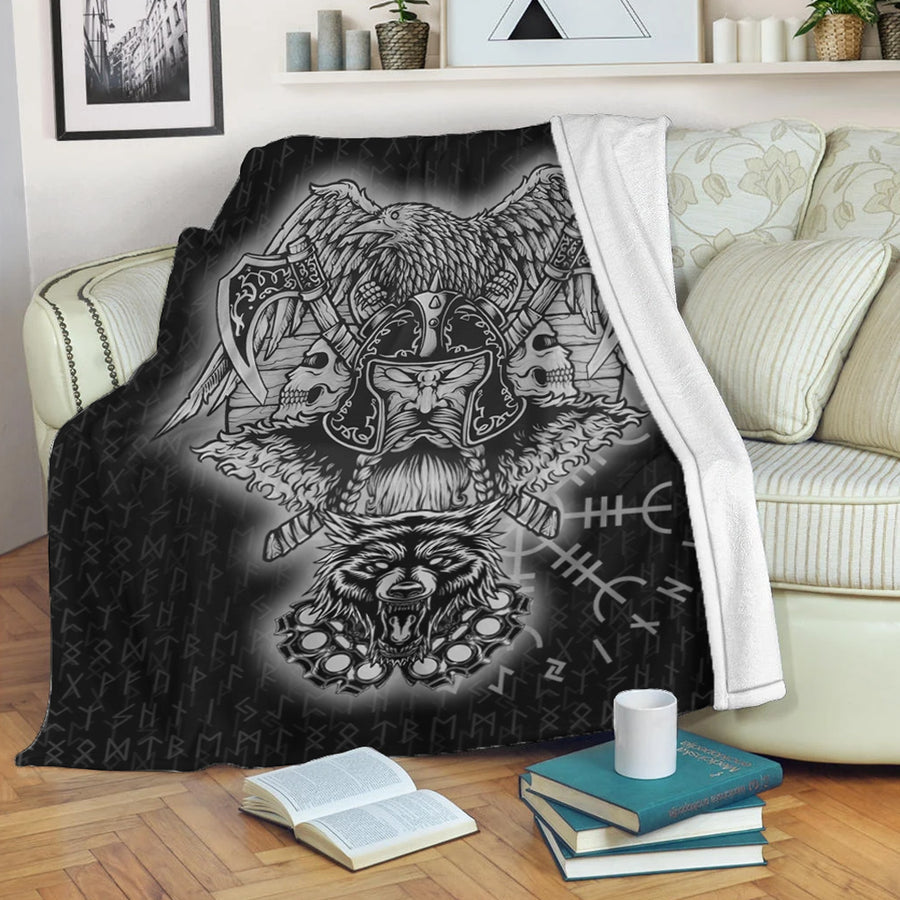 Tspinners Premium Blanket -Odin And Raven Wolf Viking Homeset Premium Blanket A95