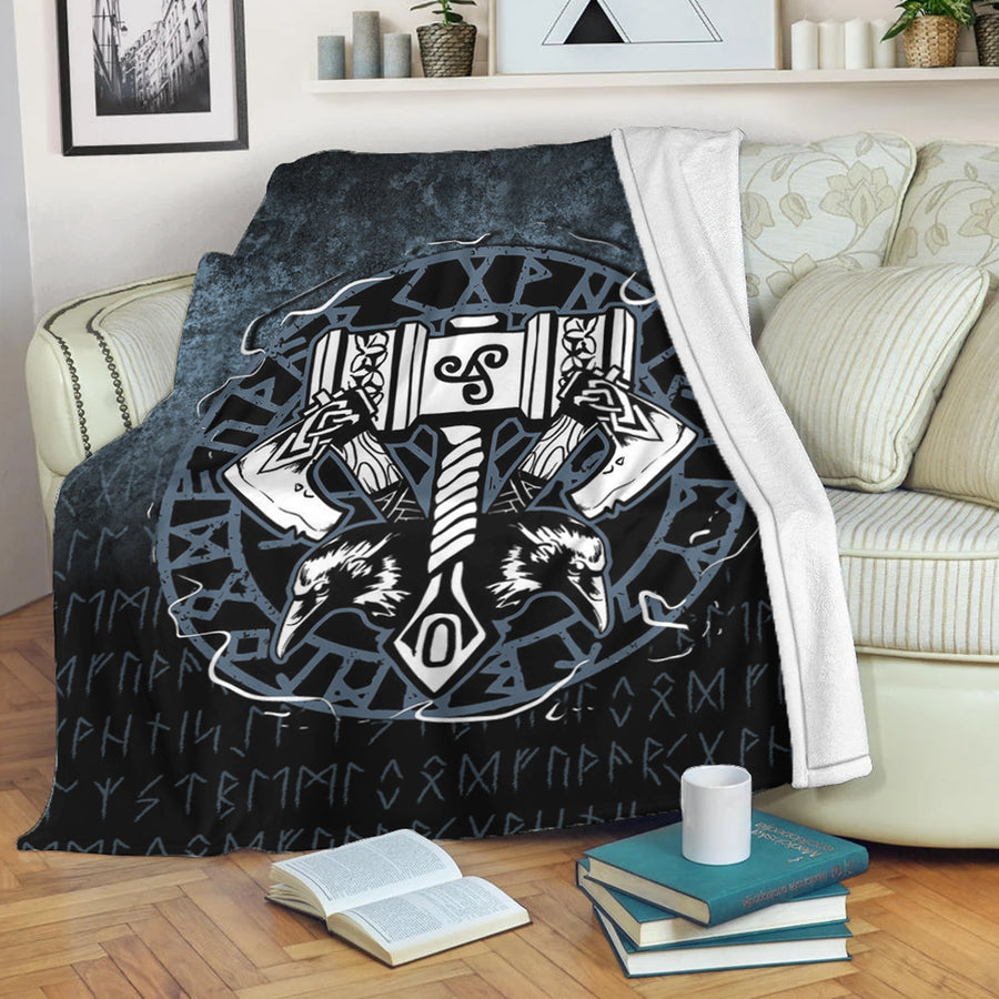 Tspinners Premium Blanket - Celtic Huginn And Muninn Raven Viking Premium Blanket A7
