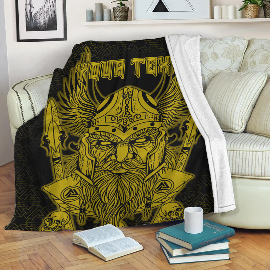 Tspinners Premium Blanket -Odin And Raven Gold Text Viking Homeset Premium Blanket A95