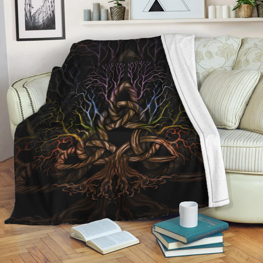 Tspinners Premium Blanket - Colorful Tree of Life With Triquetra Premium Blanket A7