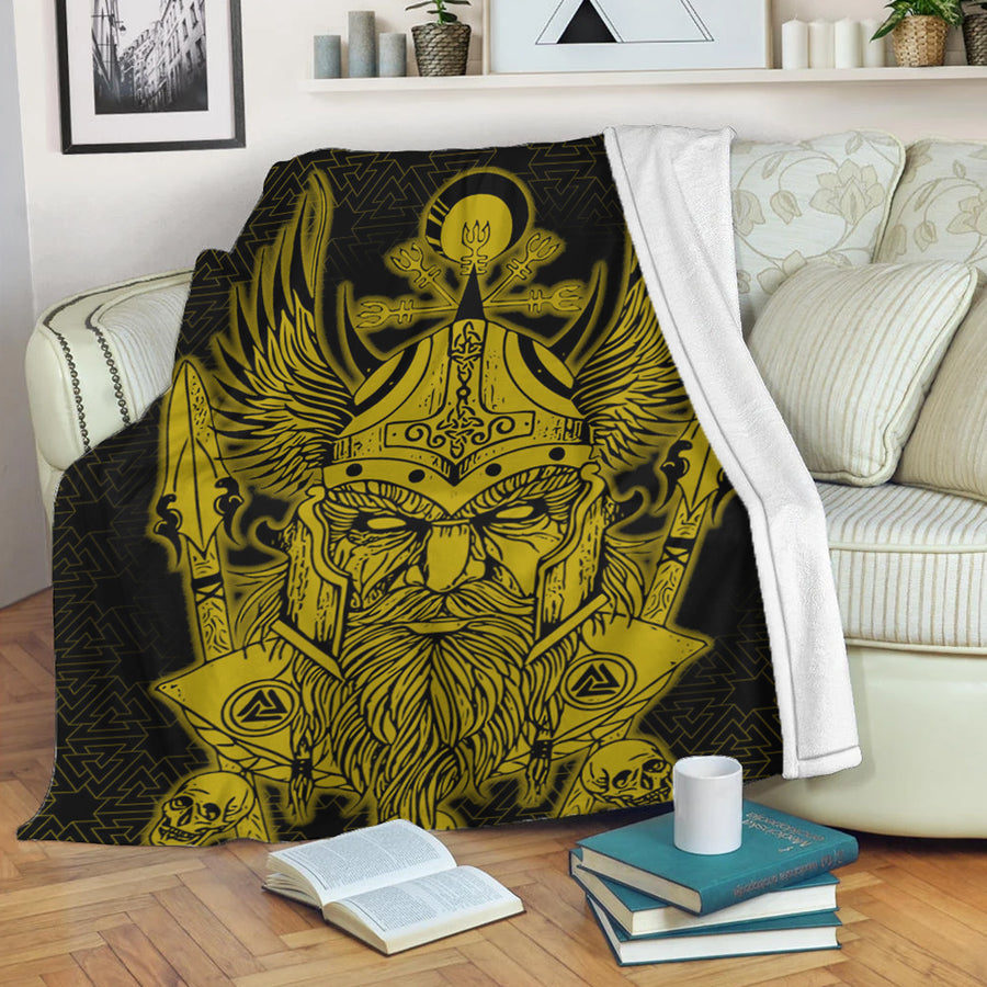Tspinners Premium Blanket - Odin And Raven Gold Viking Homeset Premium Blanket A95