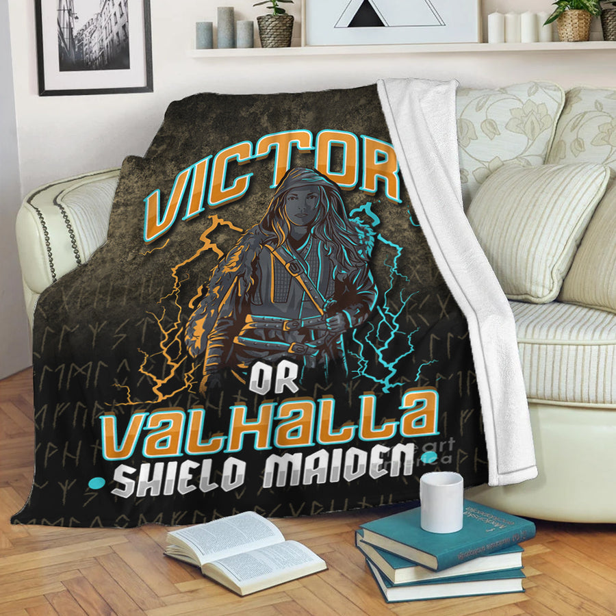 Tspinners Premium Blanket -Victory Or Valhalla Shield Maiden Female Viking Premium Blanket A7