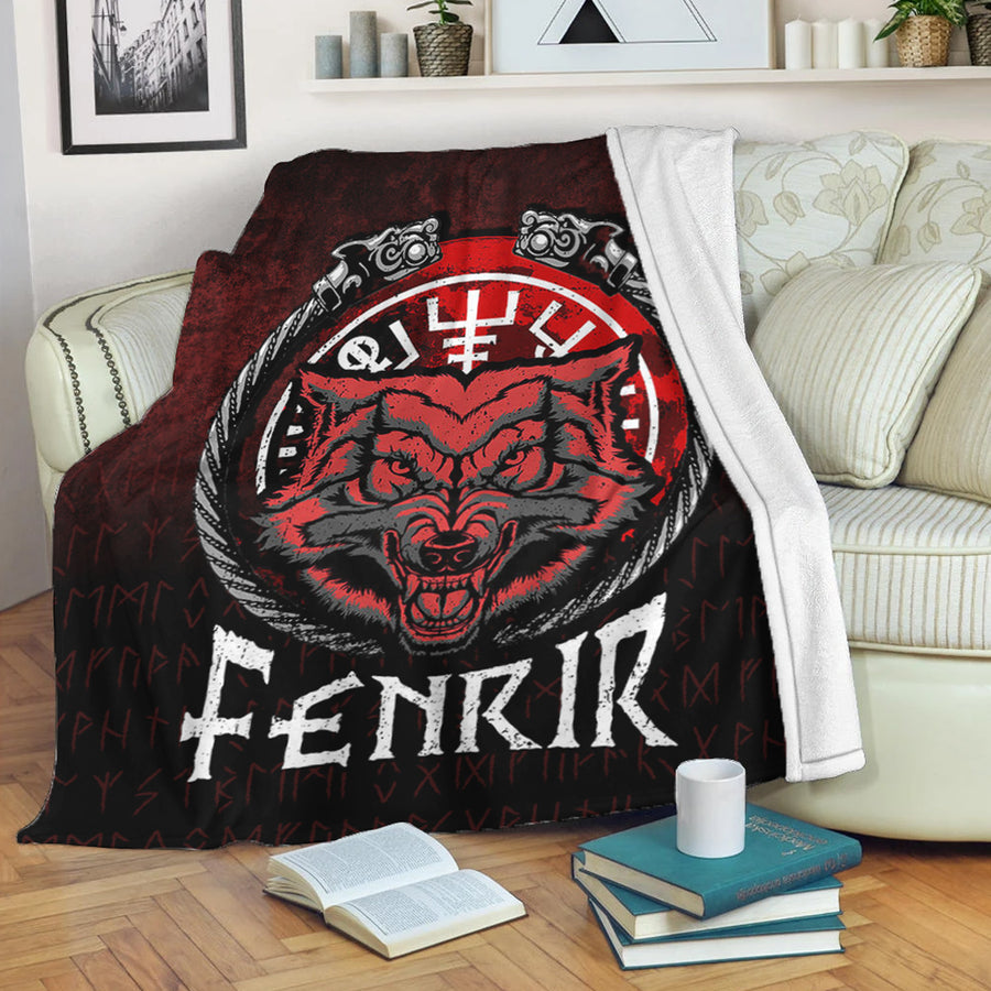 Tspinners Premium Blanket - Fenrir Wolf Runes Norse Vikings Premium Blanket A7
