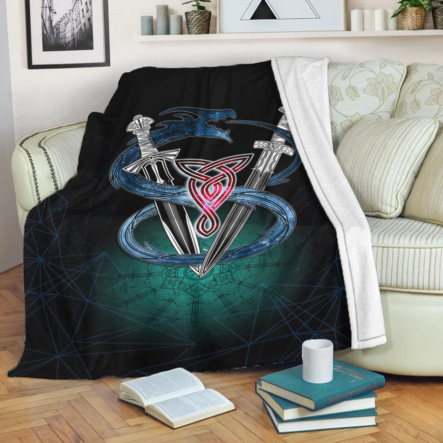 Viking Premium Blanket - Dragon Sword Vegvisir Magic Premium Blanket A35