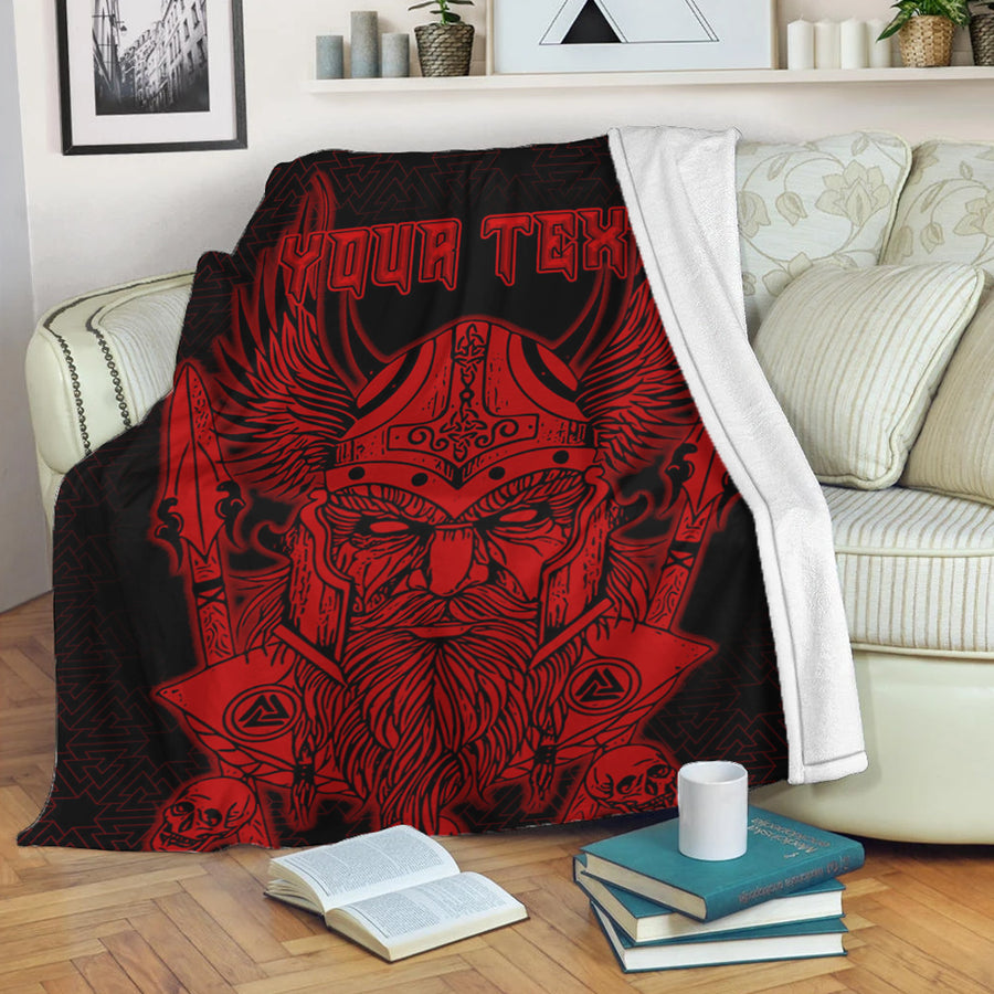 Tspinners Premium Blanket - Odin And Raven Red Text Viking Homeset Premium Blanket A95