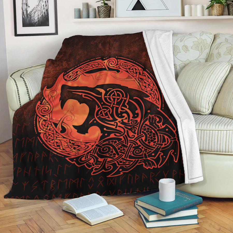 Tspinners Premium Blanket - Fenrir Viking 3D Tattoo - Orange Version Premium Blanket A7