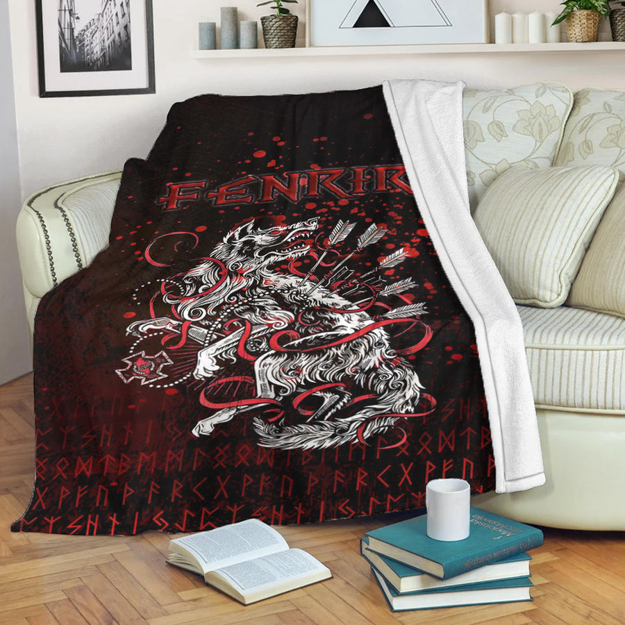 Tspinners Premium Blanket - Fenrir and Arrow on Blood Background Premium Blanket A35