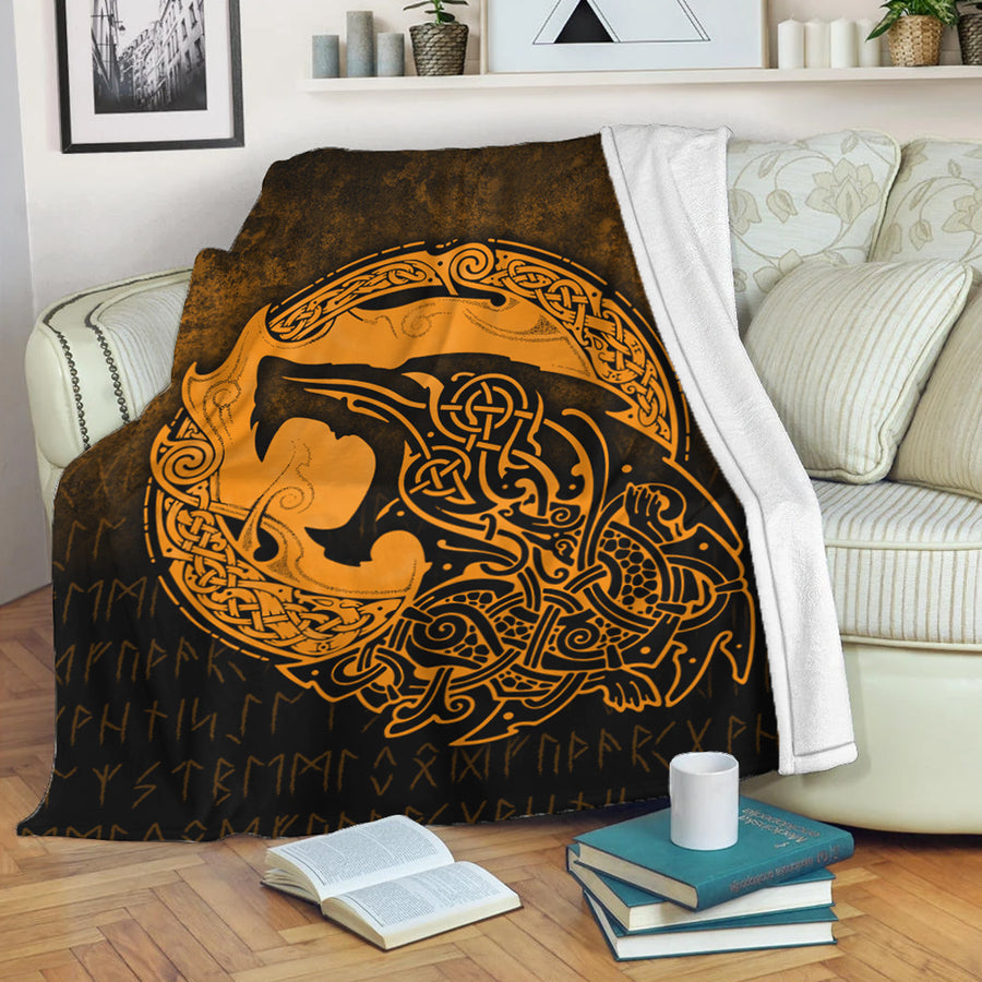 Tspinners Premium Blanket - Fenrir Viking 3D Tattoo - Gold Version Premium Blanket A7