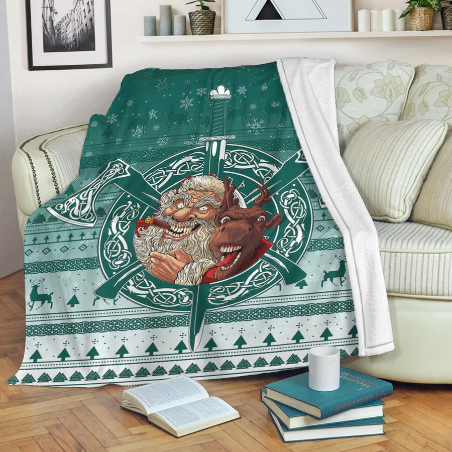 Tspinners Premium Blanket -Viking Santa and Reindeer Christmas Pattern Premium Blanket A94