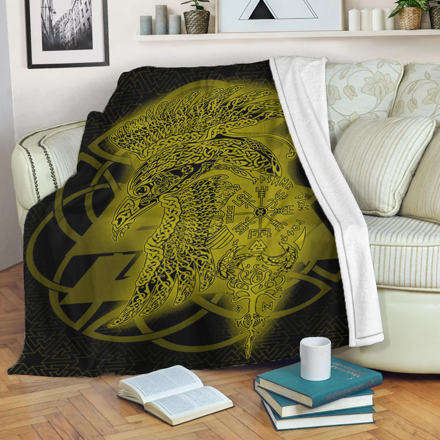 Tspinners Premium Blanket -Raven Valknut Gold Viking Homeset Premium Blanket A95